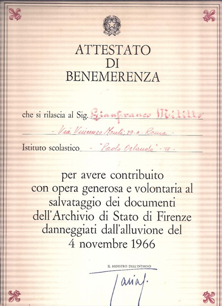 Generale Gianfranco Milillo - Attestato Benemerenza